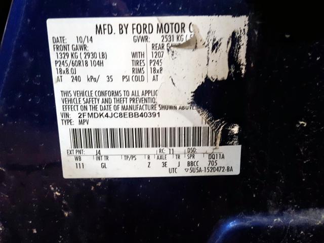 2FMDK4JC8EBB40391 - 2014 FORD EDGE SEL  photo 10