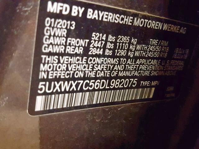 5UXWX7C56DL982075 - 2013 BMW X3 XDRIVE3 BROWN photo 10