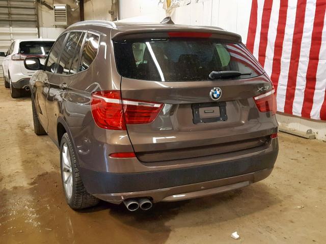 5UXWX7C56DL982075 - 2013 BMW X3 XDRIVE3 BROWN photo 3