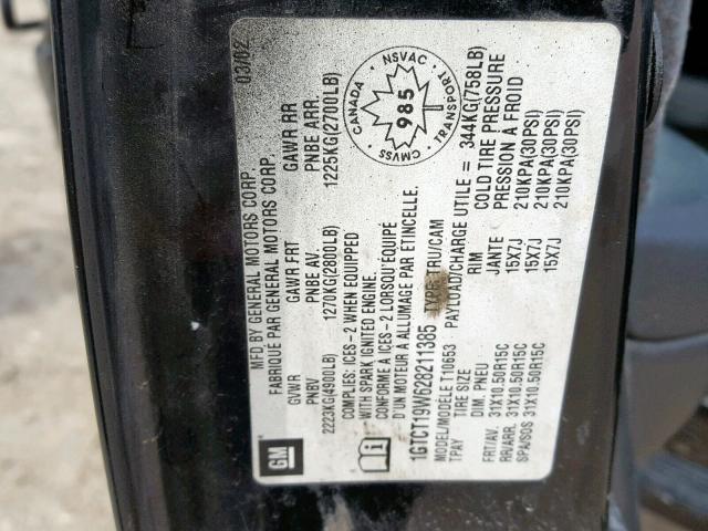 1GTCT19W628211385 - 2002 GMC SONOMA BLACK photo 10