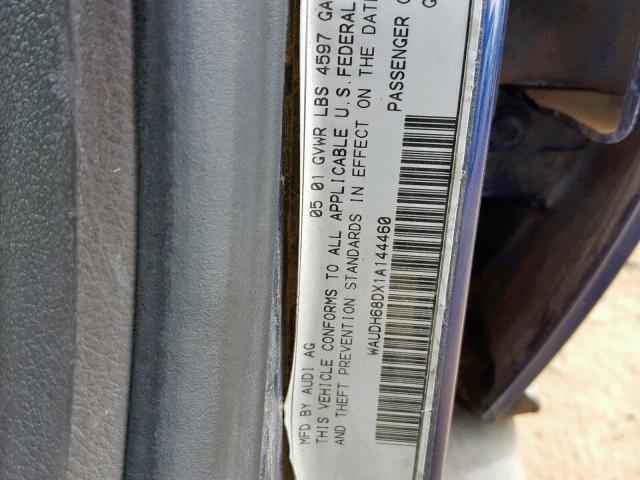 WAUDH68DX1A144460 - 2001 AUDI A4 2.8 QUA BLUE photo 10