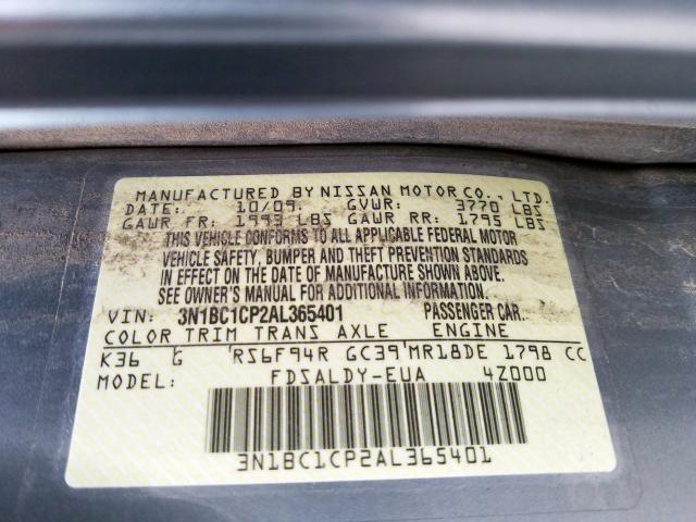 3N1BC1CP2AL365401 - 2010 NISSAN VERSA S  photo 10