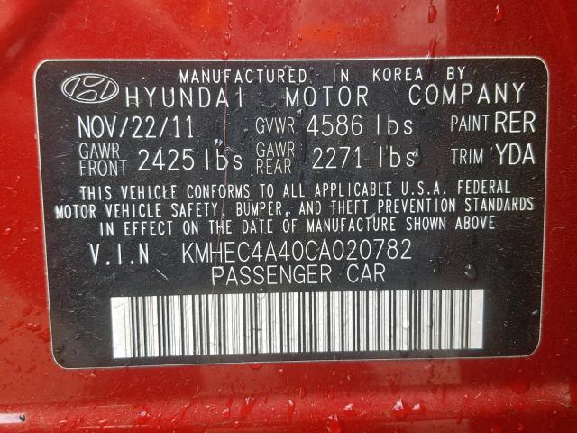 KMHEC4A40CA020782 - 2012 HYUNDAI SONATA HYB RED photo 10