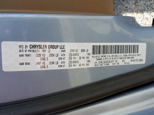 2C4RC1BG9CR361879 - 2012 CHRYSLER TOWN & COU 蓝色 照片 10