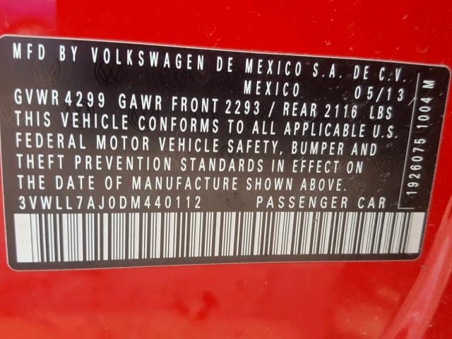 3VWLL7AJ0DM440112 - 2013 VOLKSWAGEN JETTA TDI RED photo 10