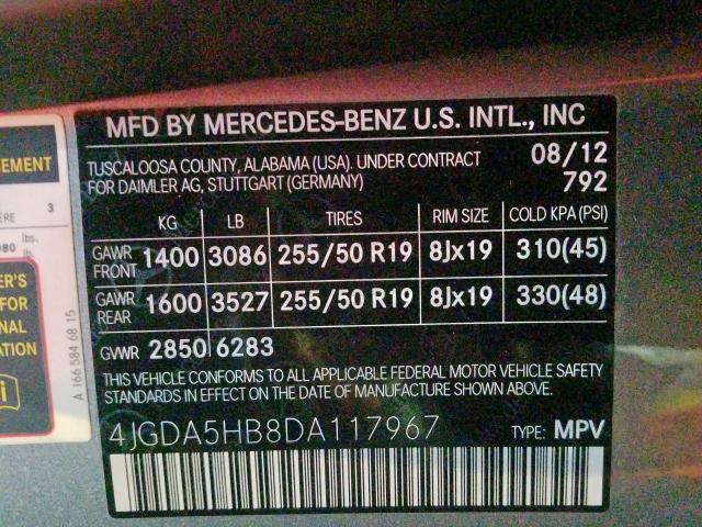 4JGDA5HB8DA117967 - 2013 MERCEDES-BENZ ML 350 4MATIC  photo 10