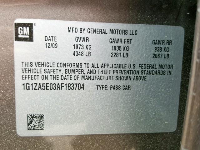 1G1ZA5E03AF183704 - 2010 CHEVROLET MALIBU LS BROWN photo 10