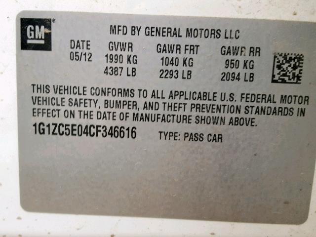 1G1ZC5E04CF346616 - 2012 CHEVROLET MALIBU 1LT თეთრი ფოტო 10