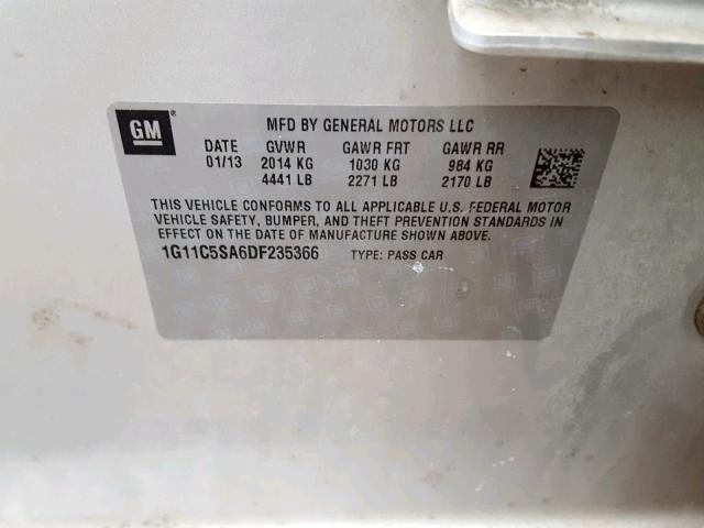 1G11C5SA6DF235366 - 2013 CHEVROLET MALIBU 1LT SILVER photo 10