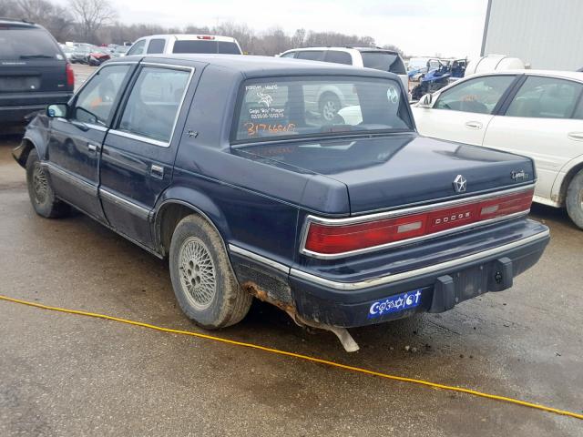 1B3XC56RXLD713219 - 1990 DODGE DYNASTY LE BLUE photo 3