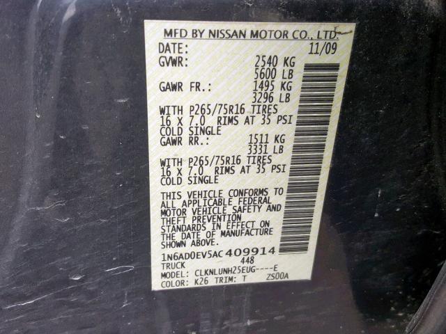 1N6AD0EV5AC409914 - 2010 NISSAN FRONTIER C BLACK photo 10