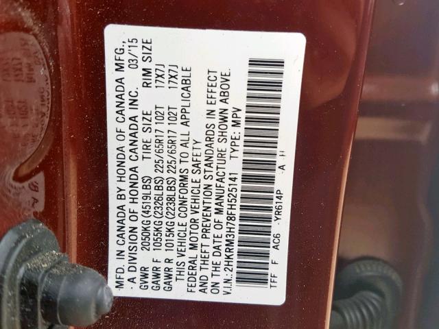 2HKRM3H78FH525141 - 2015 HONDA CR-V EXL BROWN photo 10