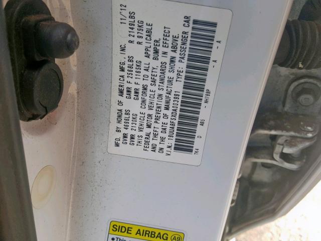 19UUA8F5XDA003991 - 2013 ACURA TL TECH WHITE photo 10