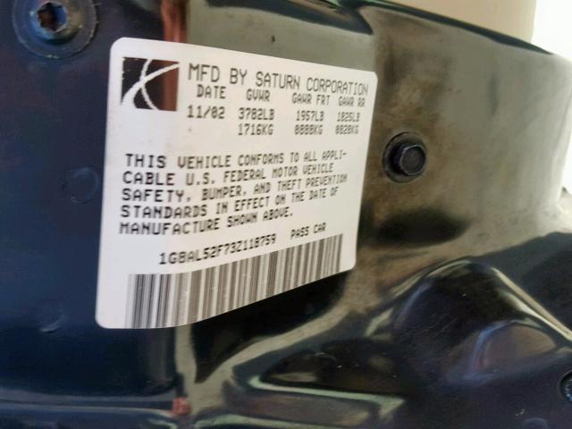 1G8AL52F73Z118759 - 2003 SATURN ION LEVEL RED photo 10