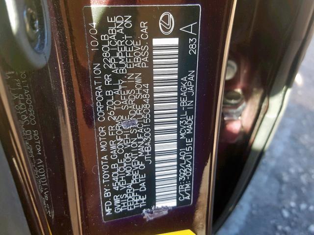 JTHBA30G155084844 - 2005 LEXUS ES 330 MAROON photo 10