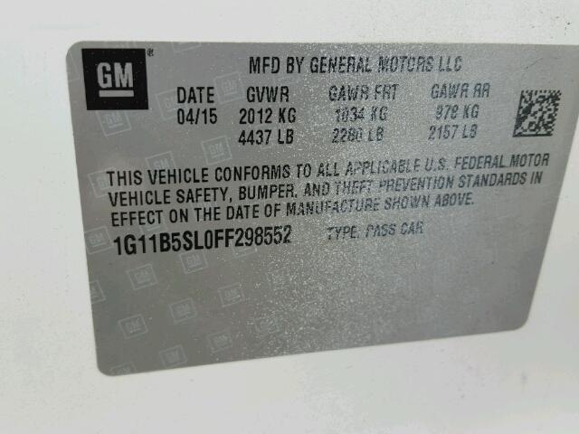 1G11B5SL0FF298552 - 2015 CHEVROLET MALIBU LS WHITE photo 10