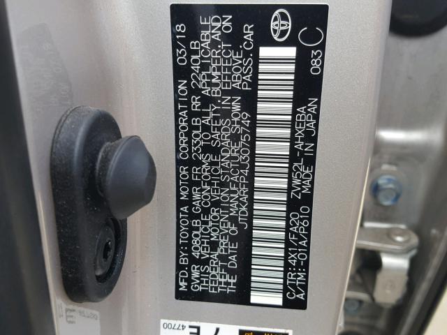 JTDKARFP4J3075749 - 2018 TOYOTA PRIUS PRIM 石墨色 照片 10