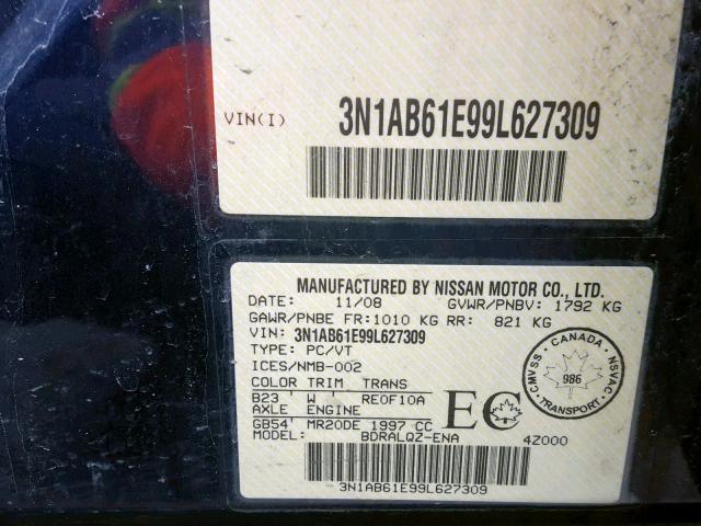 3N1AB61E99L627309 - 2009 NISSAN SENTRA 2.0 BLUE photo 10