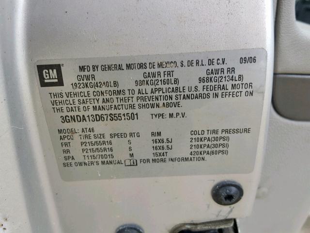 3GNDA13D67S551501 - 2007 CHEVROLET HHR LS ვერცხლისფერი ფოტო 10