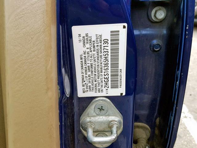 2HGES16365H537130 - 2005 HONDA CIVIC DX V BLUE photo 10