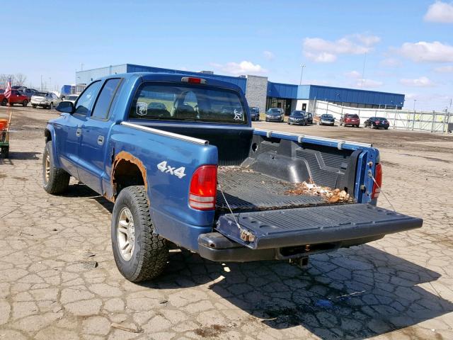 1D7HG38K94S740202 - 2004 DODGE DAKOTA QUA BLUE photo 3