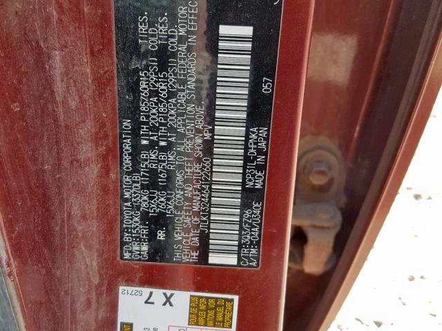 JTLKT324464122660 - 2004 TOYOTA XB RED photo 10