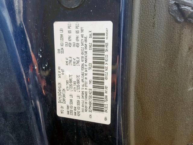 3D7MX48A17G814218 - 2007 DODGE RAM 3500 S BLUE photo 10