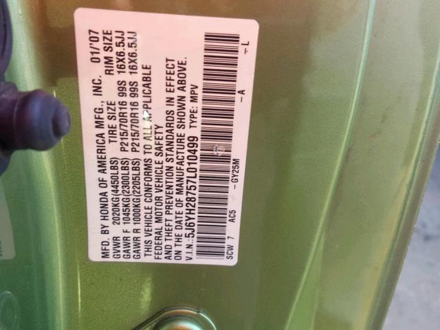 5J6YH28757L010499 - 2007 HONDA ELEMENT EX GREEN photo 10