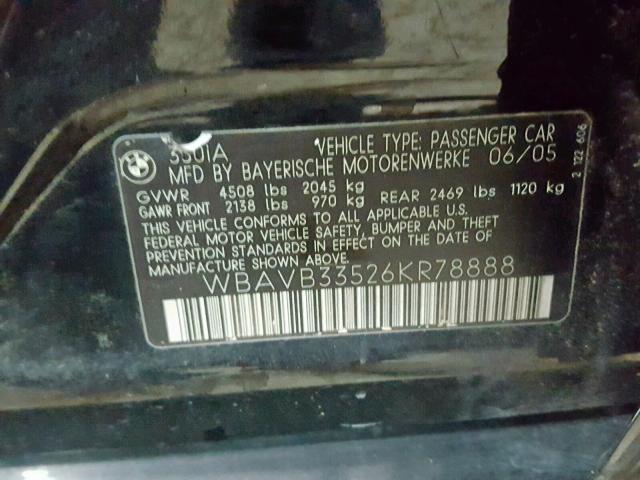 WBAVB33526KR78888 - 2006 BMW 330 I BLACK photo 10