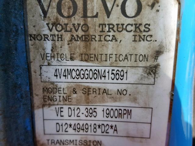 4V4MC9GG06N415691 - 2006 VOLVO VN VNM BLUE photo 10