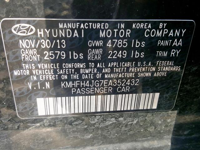 KMHFH4JG7EA352432 - 2014 HYUNDAI AZERA GLS BLACK photo 10