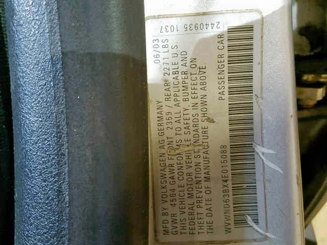 WVWND63BX4E015088 - 2004 VOLKSWAGEN PASSAT GL SILVER photo 10