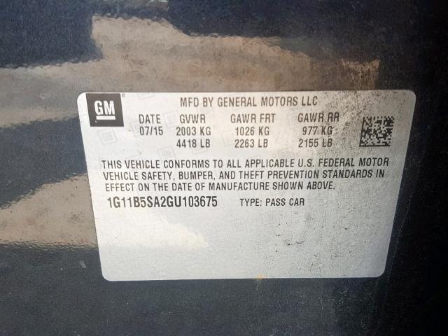 1G11B5SA2GU103675 - 2016 CHEVROLET MALIBU LIM 灰色 照片 10