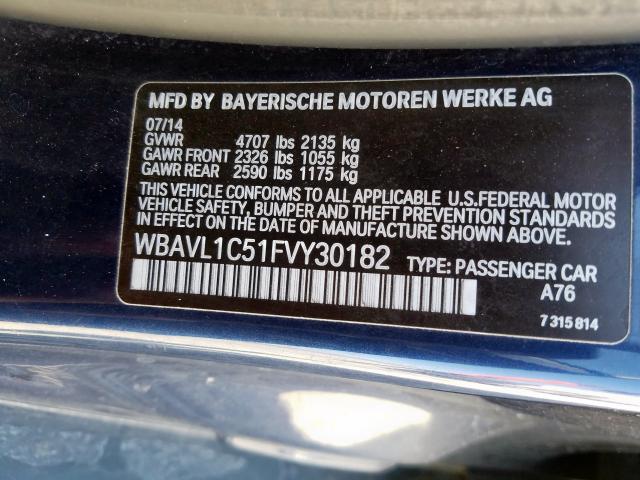 WBAVL1C51FVY30182 - 2015 BMW X1 XDRIVE28I  photo 10