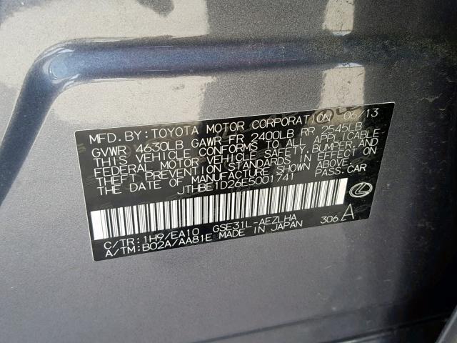 JTHBE1D26E5001741 - 2014 LEXUS IS 350 GRAY photo 10