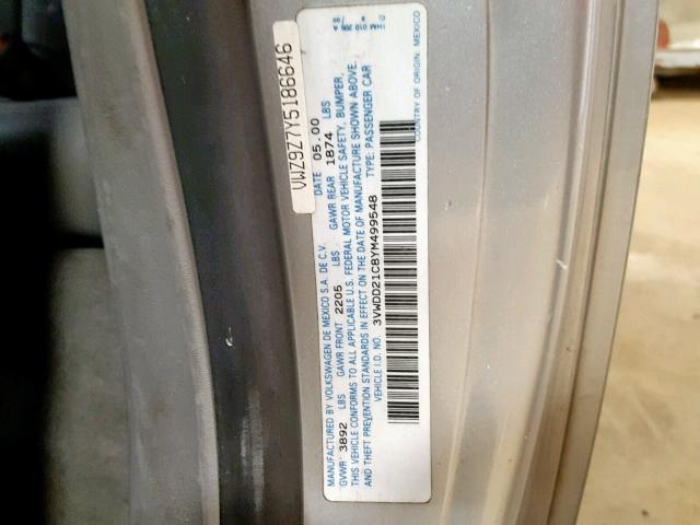 3VWDD21C8YM499548 - 2000 VOLKSWAGEN NEW BEETLE ვერცხლისფერი ფოტო 10