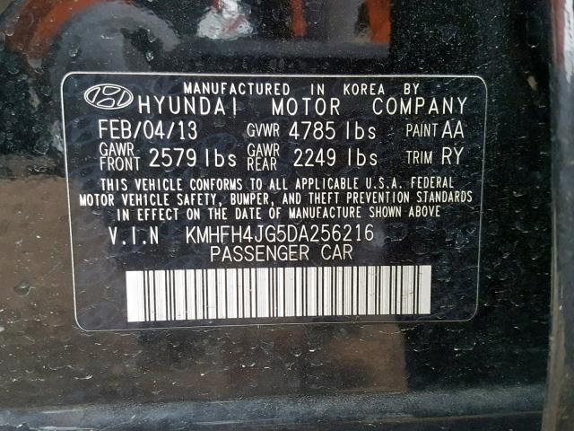 KMHFH4JG5DA256216 - 2013 HYUNDAI AZERA GLS BLACK photo 10