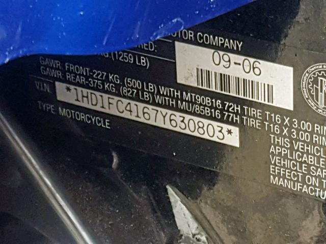 1HD1FC4167Y630803 - 2007 HARLEY-DAVIDSON FLHTCUI BLUE photo 10