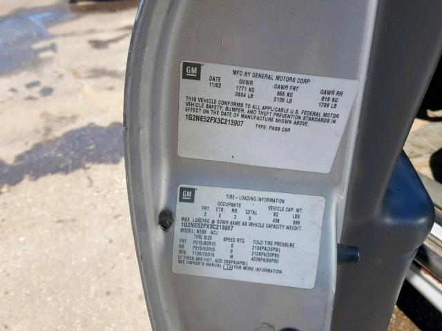 1G2NE52FX3C213907 - 2003 PONTIAC GRAND AM S SILVER photo 10