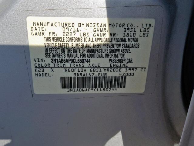 3N1AB6AP9CL650744 - 2012 NISSAN SENTRA 2.0 SILVER photo 10