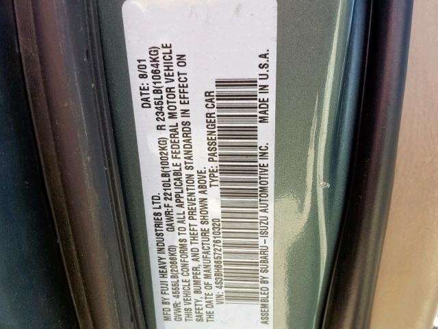 4S3BH665727610320 - 2002 SUBARU LEGACY OUT GREEN photo 10