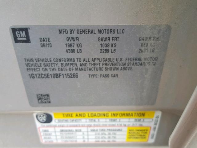 1G1ZC5E10BF115266 - 2011 CHEVROLET MALIBU 1LT 棕色 照片 10