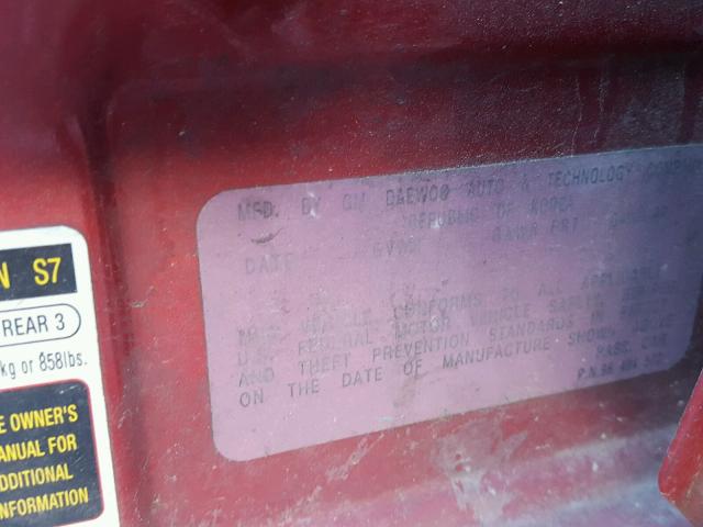 KL1TD52615B447083 - 2005 CHEVROLET AVEO BASE წითელი ფოტო 10