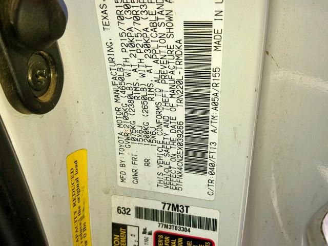 5TFNX4CN2EX039266 - 2014 TOYOTA TACOMA WHITE photo 10