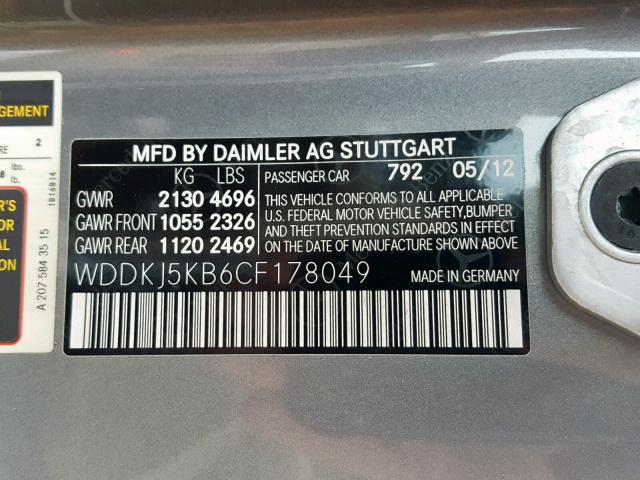 WDDKJ5KB6CF178049 - 2012 MERCEDES-BENZ E 350 GRAY photo 10