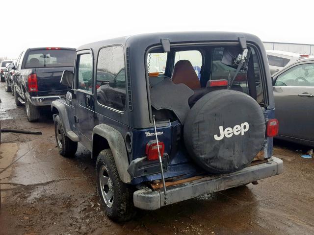 1J4FA39S22P770458 - 2002 JEEP WRANGLER / BLUE photo 3