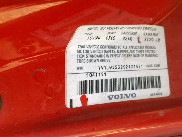 YV1LW5532S2101571 - 1995 VOLVO 850 BASE RED photo 10