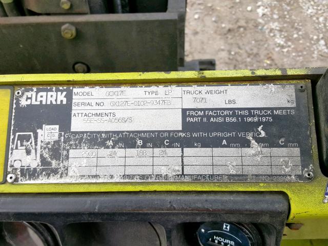 GX127E01029347FB - 2000 CLAR FORKLIFT GREEN photo 10