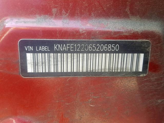 KNAFE122065206850 - 2006 KIA NEW SPECTR RED photo 10