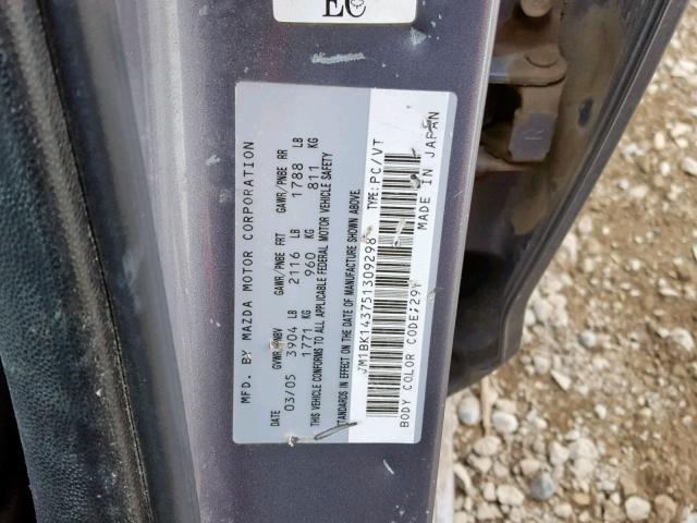 JM1BK143751309298 - 2005 MAZDA 3 HATCHBAC GRAY photo 10